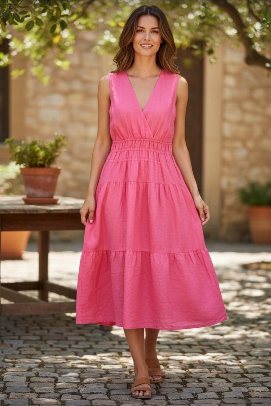 NWT JCREW Size M Hyacinth V-Neck Dress in Ramie Garden Rose Vacation Resortwear